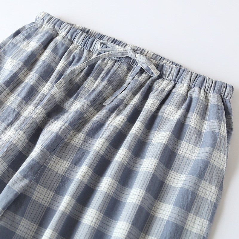 Plaid Design Sleepwear Men Pajama Shorts for Summer Thin Cotton Loose Double-layer Homewear Lounge Wear Checkered Pj Pants
