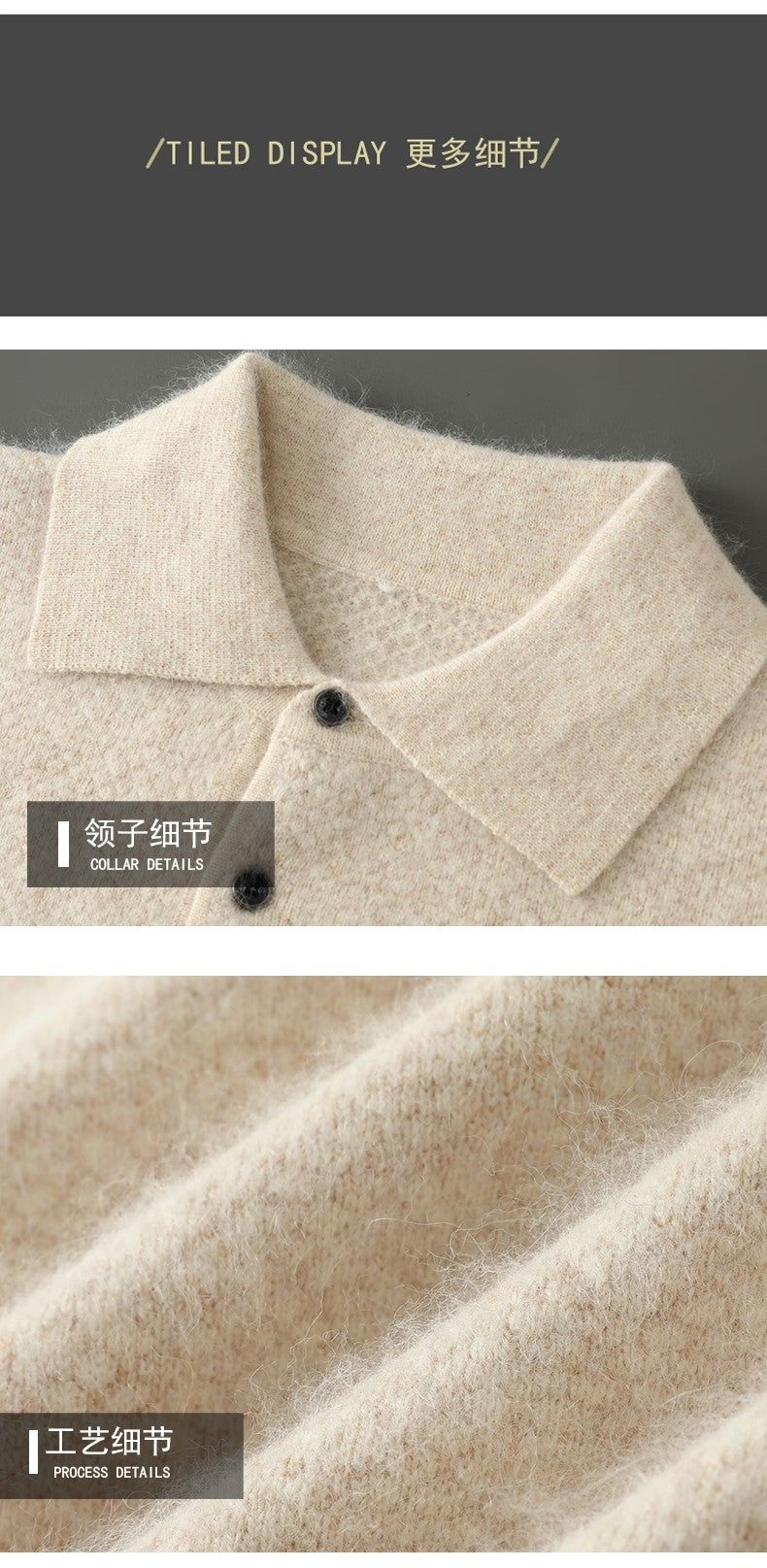 Autumn And Winter New Mink Cashmere Sweater Men's POLO Collar Thickened Loose Lapel Cashmere Long Sleeve Knit Bottoming Shirt