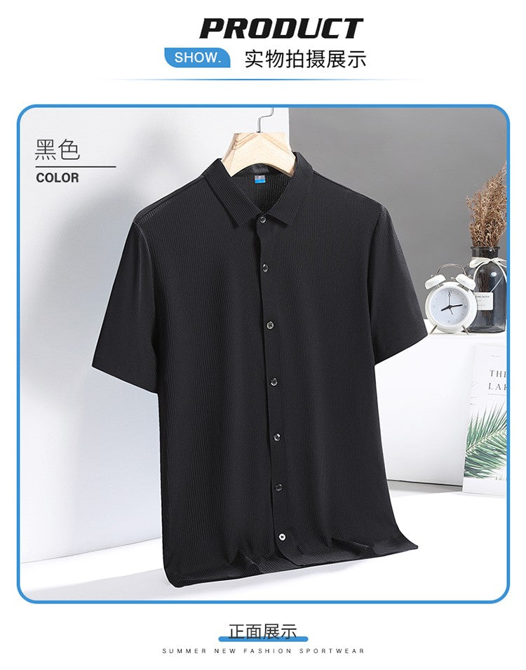 Ice Silk Shirts Man Short Sleeve Top Male Quick Dry Cool Classic Big Size 5XL 6XL 7XL 8XL Large Plus Loose Summer Social Blouse