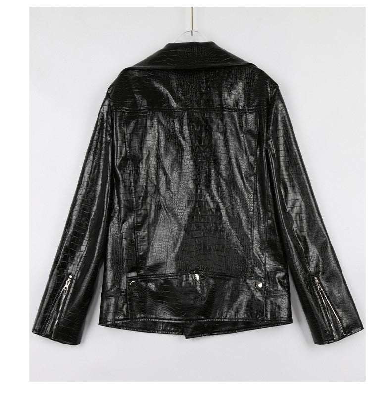 Mauroicardi Spring Red Crocodile Pattern Faux Leather Biker Jacket Long Sleeve Zipper Plus Size Designer Men Clothing 4xl 5xl