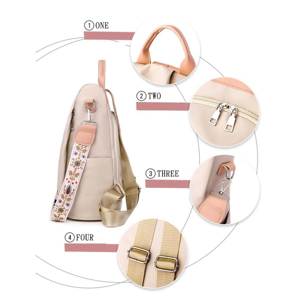 Mochila Feminina Oxford Impermeável Antifurto Moda Escola Bordada Designer Feminina Grande Capacidade Viagem Ombro Bolsa de Mão