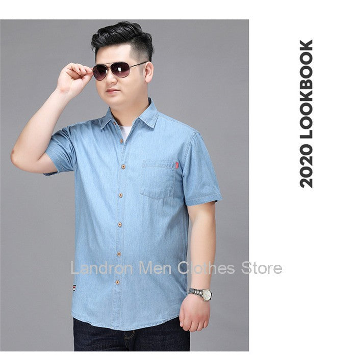 Denim Shirts Men Cotton Short Sleeve Summer Casual Jeans PLus Size 5XL 6XL 7XL Big Thin Boys Loose Blouse 8XL Man Male Camisa
