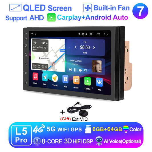 LEHX Universal 7 Inch 2 din Android 15 Car Radio 2.5D QLED Screen Car Multimedia Player Carplay Android Auto Stereo Autoradio