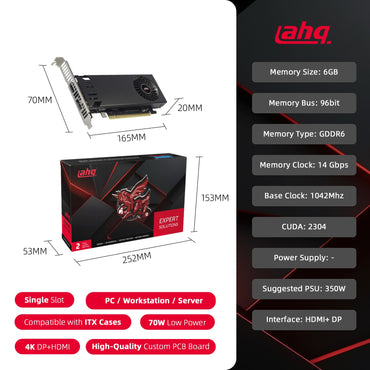 Placa de Vídeo AHQ RTX 3050 6GB GDDR6 LP Perfil Baixo GPU NVIDIA Industrial Mini ITX SFF IPC Micro Servidor Torre HTPC 100% Nova