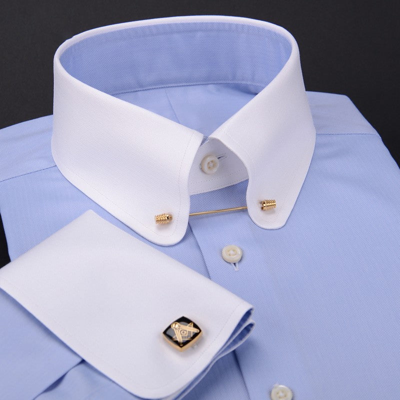 Men's Empire collar pinhole collar needle business shirt cotton retro round collar shirts for men