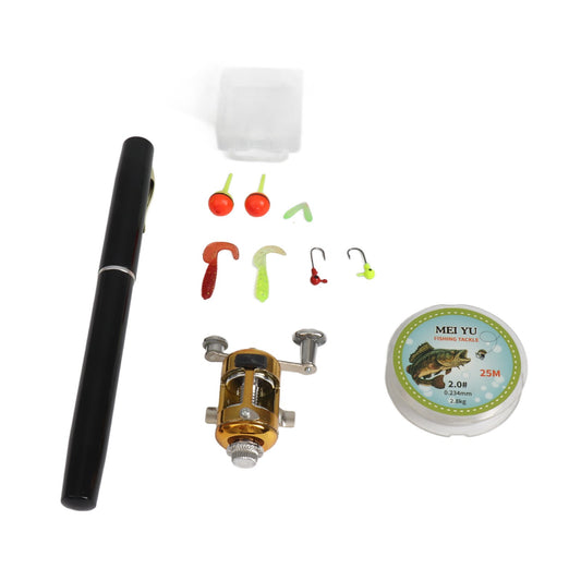 Conjunto de Vara e Carretilha de Pesca Combo Telescópico Portátil Vara de Pesca Tipo Caneta + Carretilha de Liga de Alumínio Linha de Pesca Iscas Artificiais Macias Ba