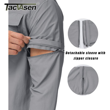 TACVASEN Summer Quick Dry Long Sleeve Cargo Work Shirts with Pockets Mens Safari Hiking Shirts Button Down Shirts Clothes Males