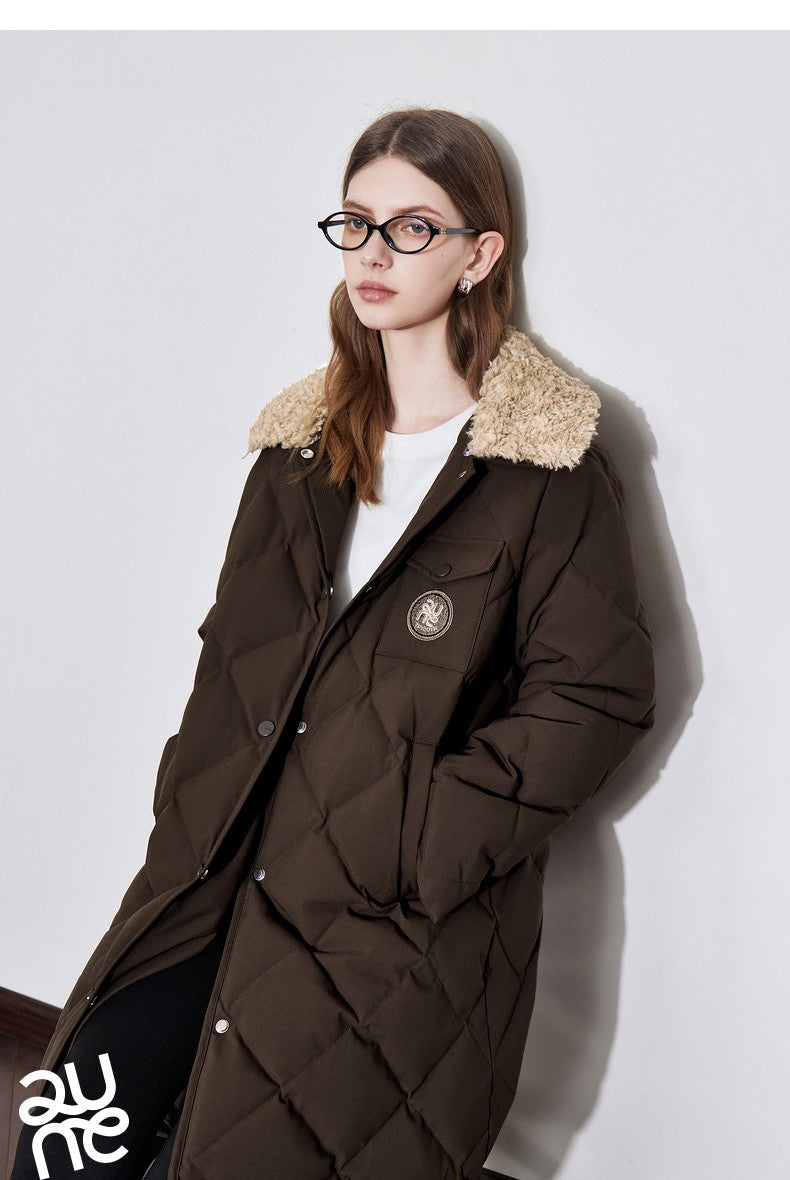 TOYOUTH Womens Down Coat 2024 Winter New Fur Collar Single Breasted Button Medium Thick Long Coat