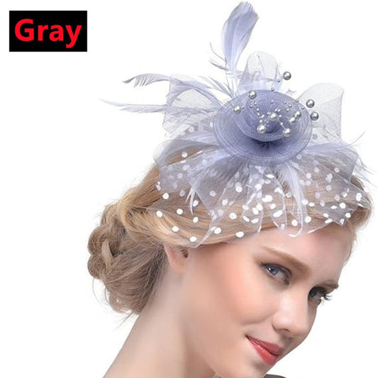 New 12 Color Net and Feather Fascinator Hat Headband Alice Headband Clip Mesh Flower Wedding Cocktail Hair Accessories Tea Party
