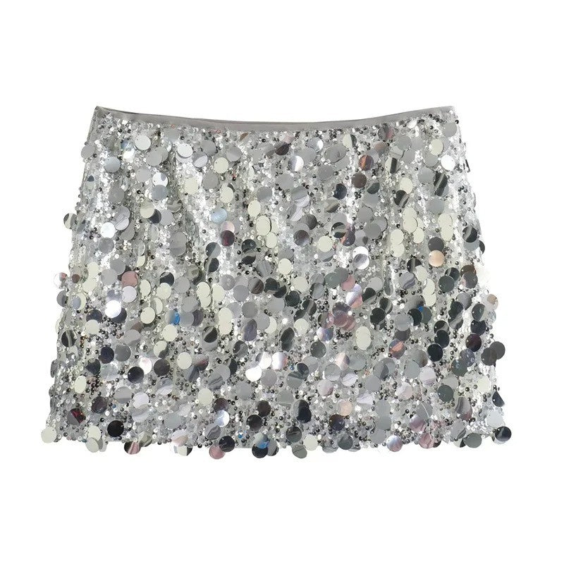 Silver Sequin Skirt Woman High Waist Mini Skirt Woman Fashion Shiny Glitter Eleg