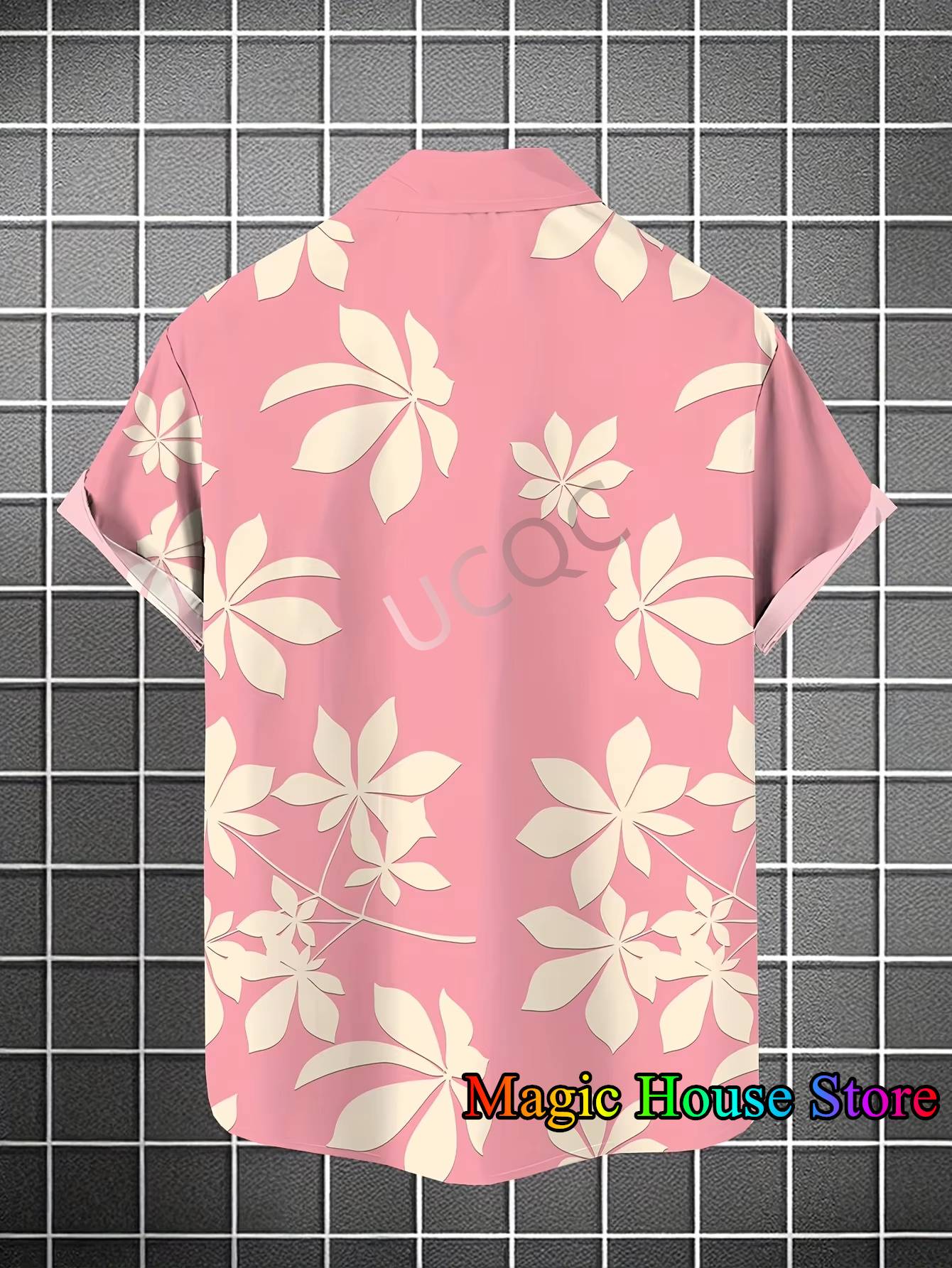 MINISO New Men's Lapel Short Sleeve Hawaiian Shirt Summer Pink Panther Print Hawaii Vacation Casual Fashion Kids/Adult ?Tops