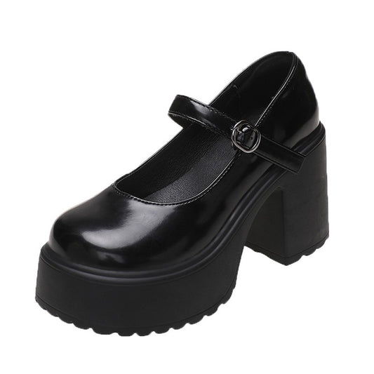 Sapatos femininos com salto plataforma grosso e alto, estilo Mary Jane, em couro PU, fivela no tornozelo, salto grosso, brancos, estilo Lolita, outono 2023