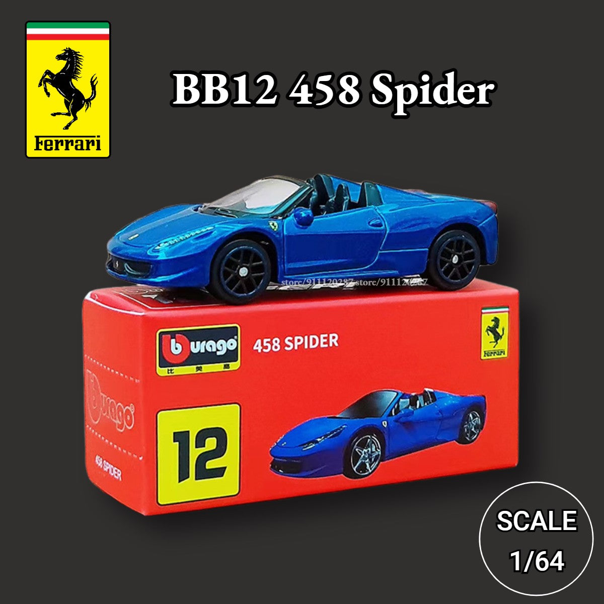 Bburago 1/64 Ferrari Car Miniature Model, BB10 488 GTB Scale Lefarrari F40 F50 F12tdf 458 Spider Diecast Vehicle Replica Toy