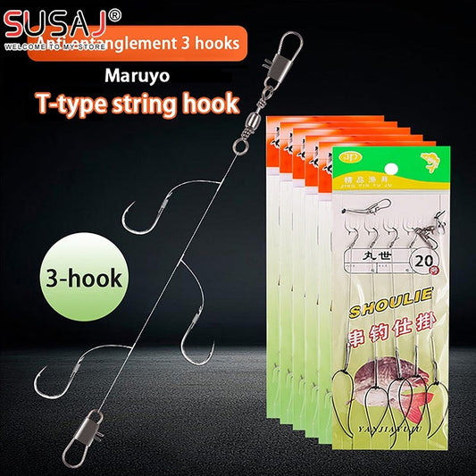 1 unidade de Anzóis para Pesca com 3 Anzóis, Suporte para Iscas 8#-20#, Girador de Aço de Alto Carbono para Pesca, Iscas Pesca
