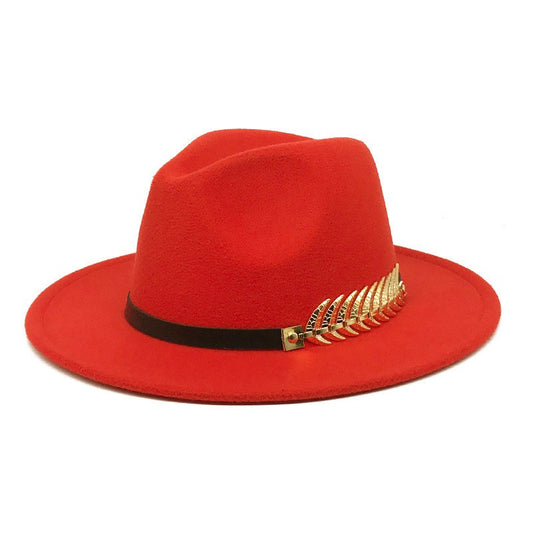 Fedora men's fedora neutral wide brim jazz hat feather belt autumn and winter british vintage panama hat