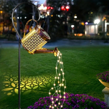 Metal Lantern Solar Watering Can Light - Outdoor Waterproof Shower Lights for Garden Decorations LED Fairy Art Decorative Lights