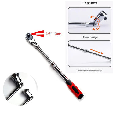 Durable Chrome Vanadium Steel Ratchet Wrench Set - 72 Teeth, Telescopic Handle, Quick Release - 1/2, 3/8, 1/4 Inch for Car, Moto