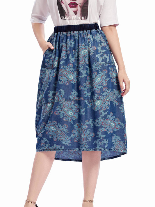 Women Plus Size Woven Spring And Autumn Denim Skirt