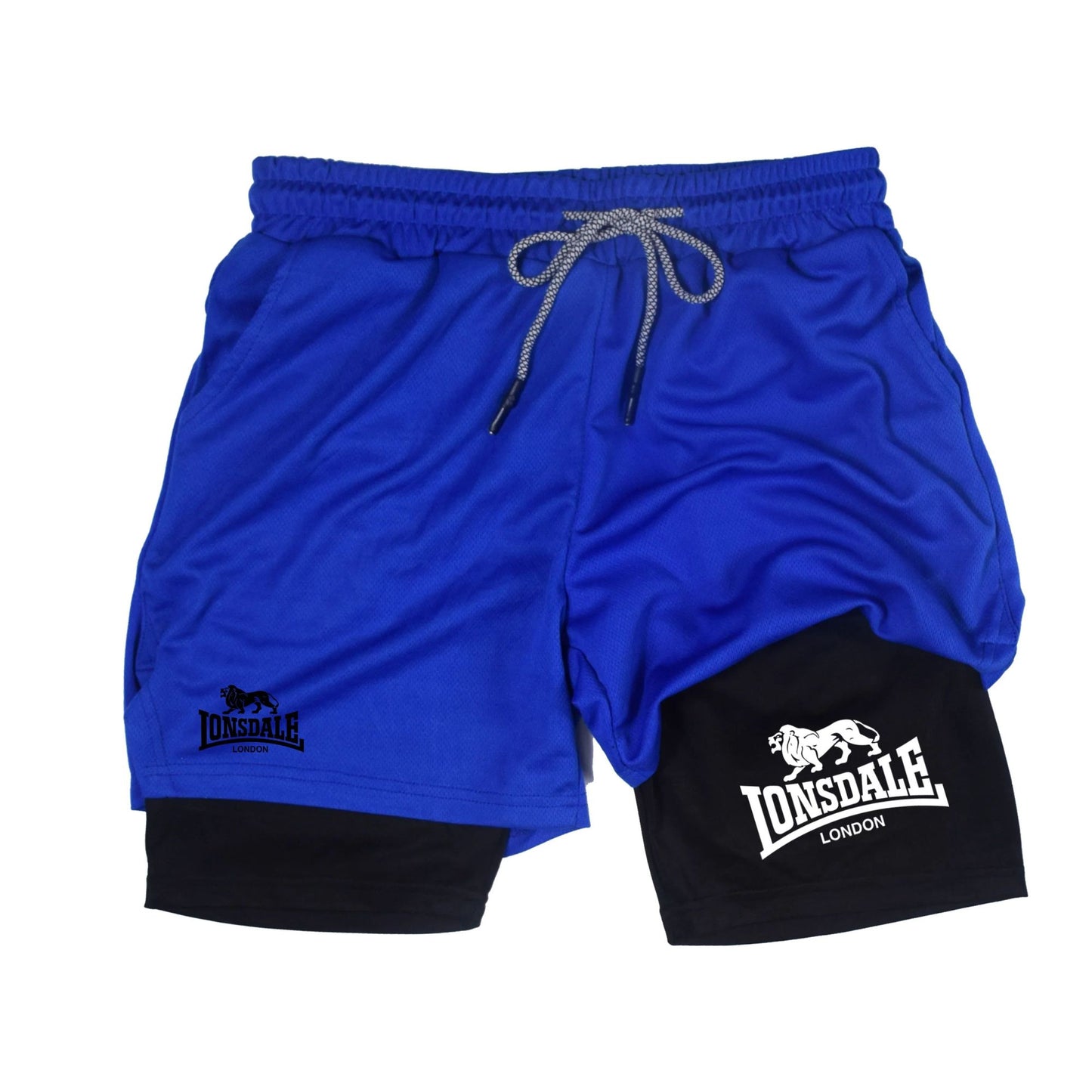 2 in 1 Running Shorts Men Workout Lonsdale Compression Shorts with Phone Pocket Towel Loop Summer Sport Athletic Activewear