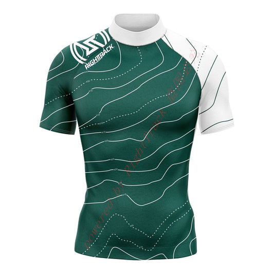 Hot Men's Short Sleeve Surfing Shirt Nautical Diary Lycra Rashguard RIGHTTRACK For Surf Sportswear Beach Swimwear UPF50+ Clothes