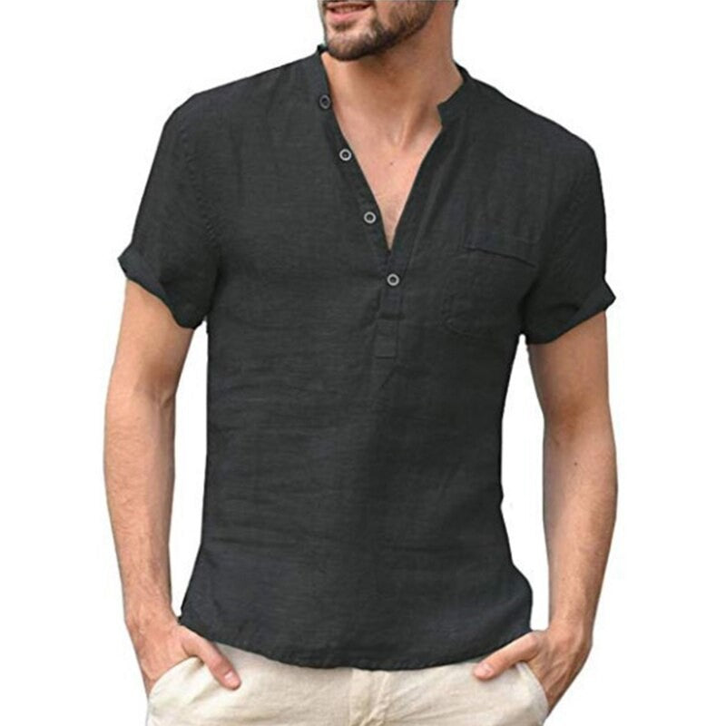 New Summer Men's Short-Sleeved T-shirt Cotton and Linen Led Casual Men's T-shirt Shirt Male Breathable