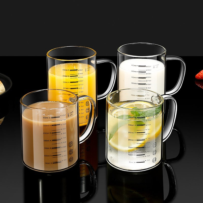 Y-244 Copo de Leite Caneca de Café Copo Medidor Graduado com Alça de Vidro Borossilicato Copos Medidores de Qualidade Alimentar Multifuncionais