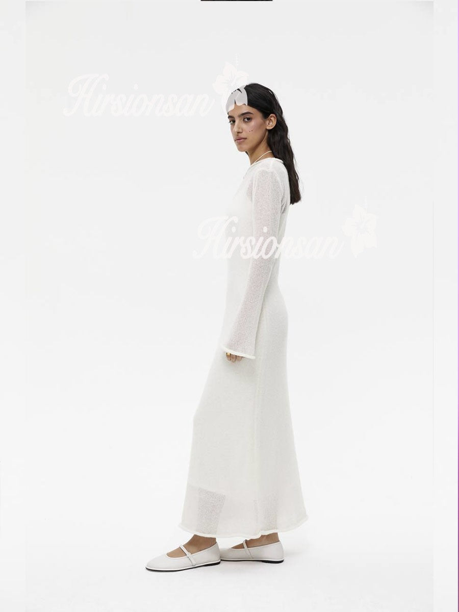 Hirsionsan Spring Autumn O-Neck Elastic Knit Long Dresses Women 2024 Elegant Chi