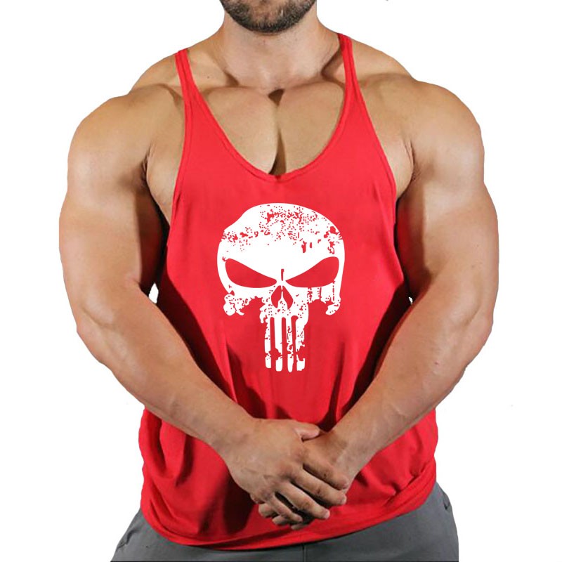 Skull Strong Print Clothing Bodybuilding Cotton Gym Tank Tops Men Sleeveless Und