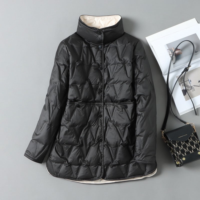 Lagabogy 2025 New Autumn Winter Women Ultralight White Duck Down Long Jacket Female Single-Breasted Double Sided Puffer Coat