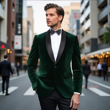 ?Velvet Elegance?Men's Single-Breasted Blazer | Long Sleeve Formal Jacket for Weddings, Business & Events