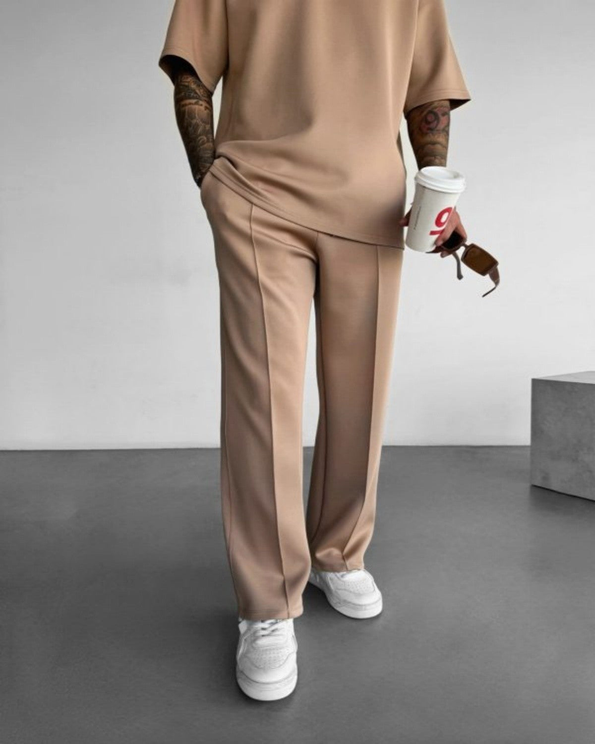 2025 Spring and summer men's new four seasons loose straight tube sports casual pants comfortable suit pants drawstring waistban