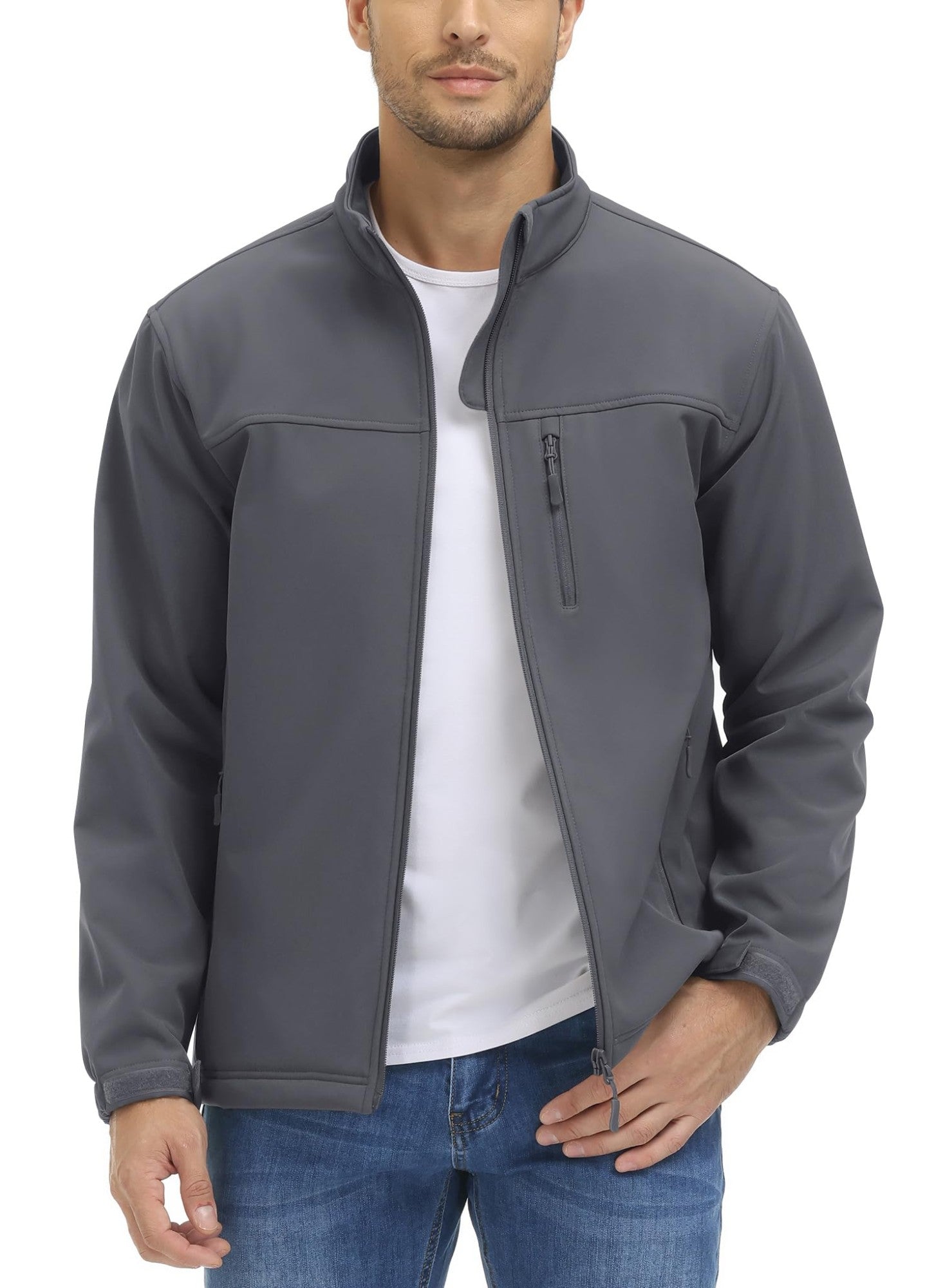 TACVASEN Waterproof Fleece Lining Windbreaker Mens Winter Work Jackets Zipper Pocket Casual Coats Full Zip Outwear Tops