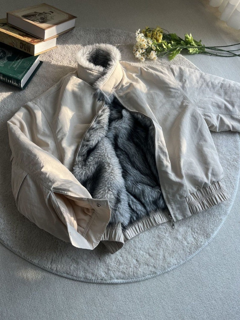 2025 Winter New Fashion Mountain Carving Imitation Wolf Fur Coat Men and Women Y2K Harajuku Hip-hop Pop Bomber Jacket Cleanfit