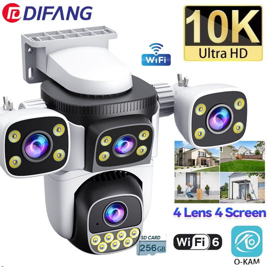 DIFANG 20MP 4 Screens WiFi Security Camera Outdoor 5X Zoom Quad Lens Auto Tracking Waterproof Night Vision CCTV Cameras