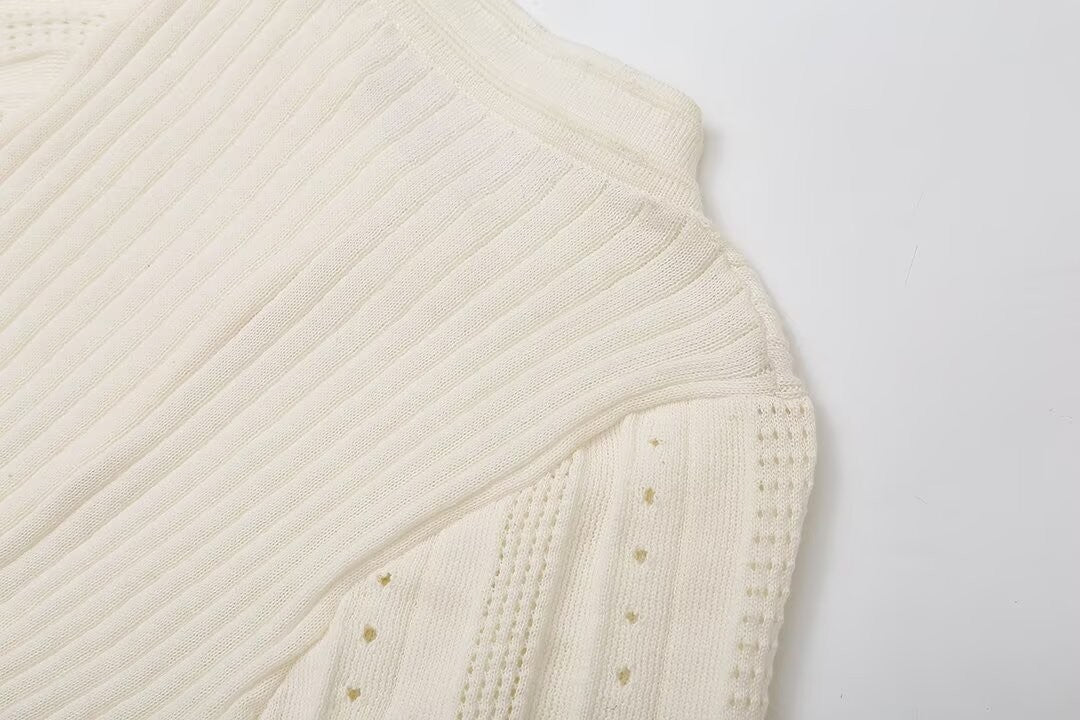 Elegant Knit Dress For Women White Slim O-neck Single Breasted Short Sleeve Long