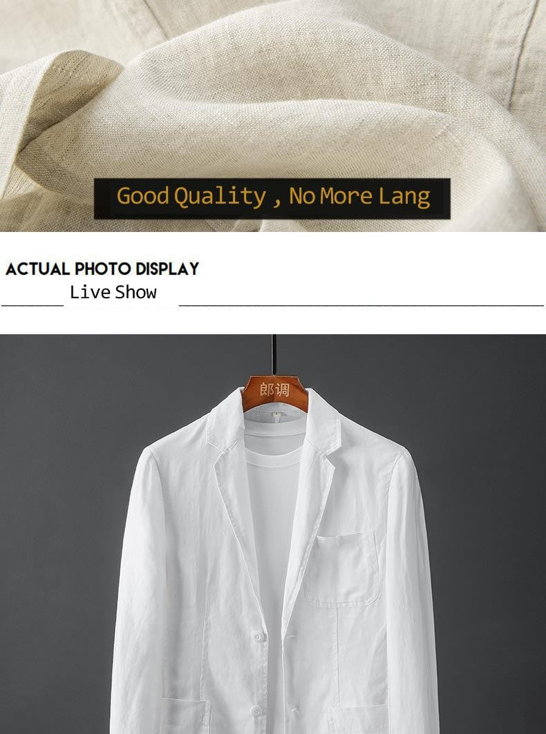 White Cotton Linen Suit Coat Men's Spring Summer Pure Color Slim Casual Business Thin Mens Blazer Jacket Comfortable Breathable