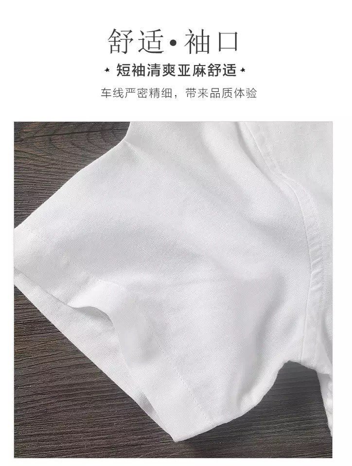 HOO2025 linen shirt young male leisure cotton shirts with short sleeves business cultivate one's morality thin comfortable shirt