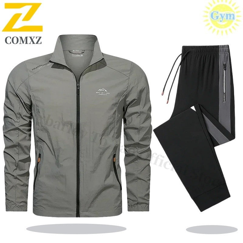2025 Mens Sportswear Spring Summer Tracksuit 2 Piece Sets Sports Suit Sun Jacket + Pant Running Set Male Gym Exercise Clothing