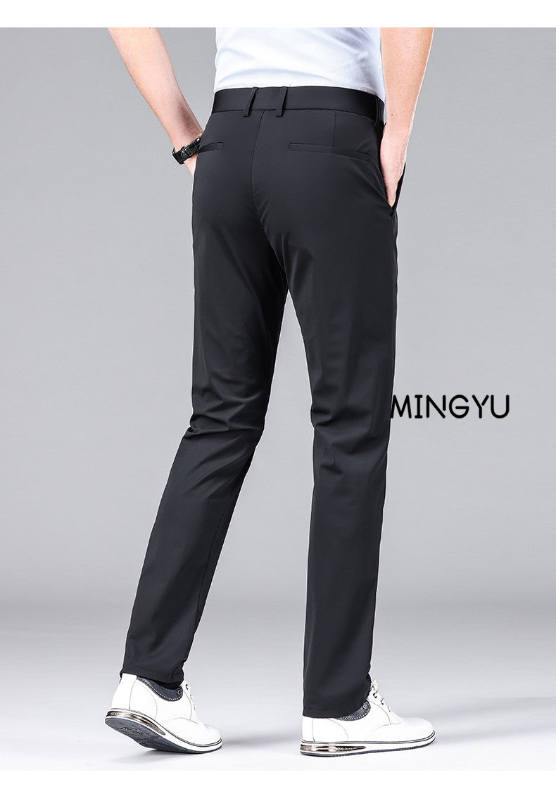 High Stretch Fabric Summer Thin Ice Silk Business Pants Men Elastic Waist Classic Work Office Formal Suit Trousers Plus Size 40