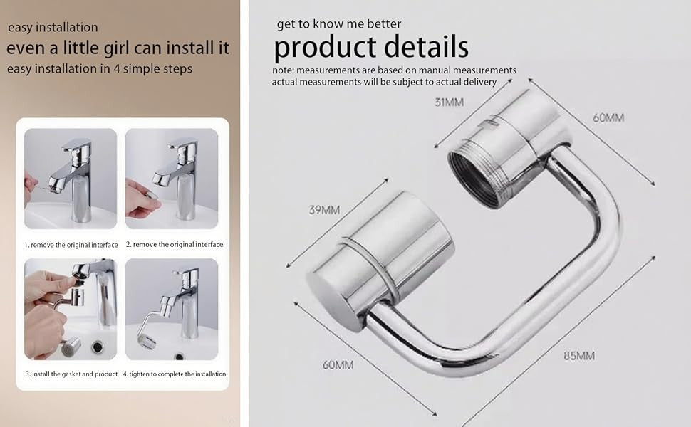 Extensor de Torneira de Cozinha Giratório 1080° com Spray, Aço Inoxidável, À Prova de Respingos, 2 Modos, Bico Arejador para Torneira de Pia