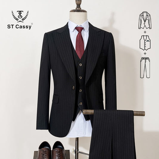 ST Cassy high-quality blue striped suits for men slim fit luxurious and elegant men's business suit 3-piece set full men's suit