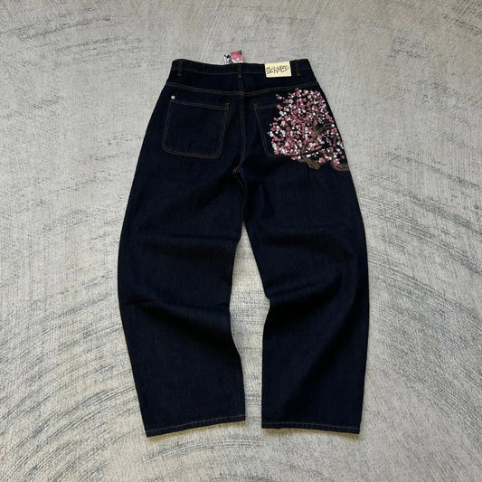 Hip-hop gold coin jeans Y2K retro low waist wide leg zipper pants y2k clothing men's fashion embroidered loose jeans