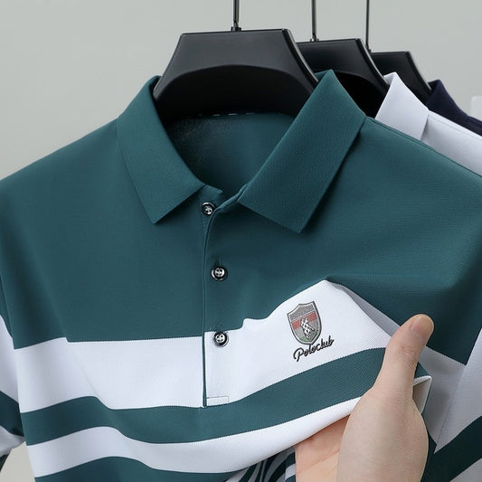 Premium pure cotton stripe short sleeve polo shirt men summer T-shirt fashion brand embossed comfort new trend color blocked top