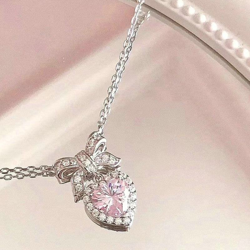 Colar de Coração de Zircônia Rosa Planeta da Moda Colar de Corrente de Clavícula Estética Feminina Presente de Dia dos Namorados Joias de Festa