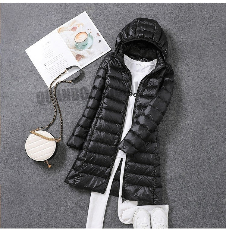 Women Ultra Lightweight Packable Long Puffer Jacket 2023 New Autumn Winter Warm Hat Detachable Hooded Female Coat Parka 5XL 7XL