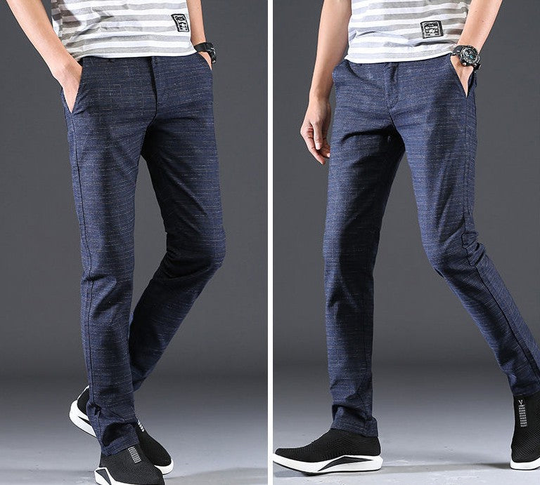 Male Suit Trousers Gray Plaid Check Straight Cheap Clothing Premium Men's Summer Pants Thin Casual Classic Slacks Dress Up