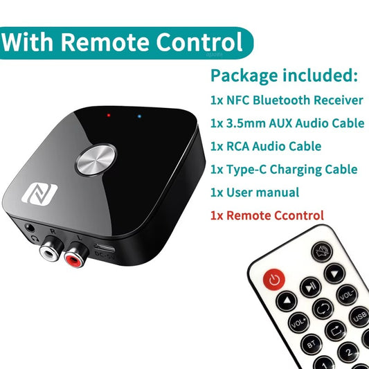NFC Bluetooth 6.0 Audio Receiver Aux 3.5mm 2RCA Music Wireless Adapter With Mic USB U-Disk Play Remote Control for TV Car