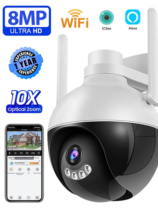 4K 8MP WiFi PTZ IP Camera Human Body Detection Indoor Outdoor Waterproof Color Night Vision Home Security Surveillance System