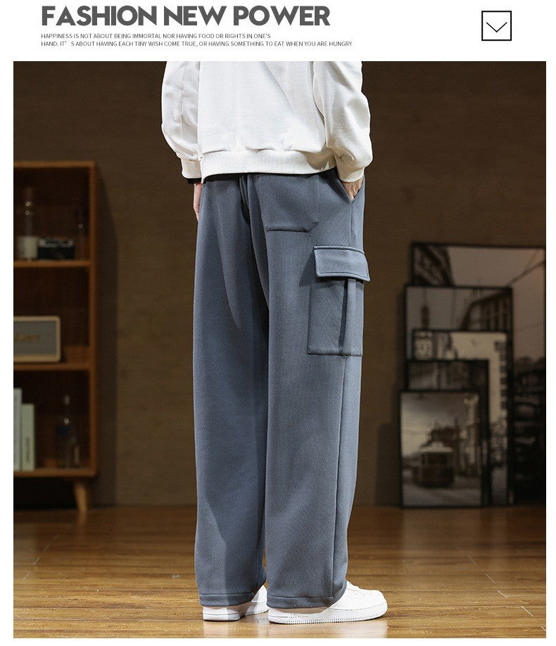 2024 New in Wide Leg Pants Men Autumn Straight Elastic Waist Baggy Cargo Trouser Male Relaxed Streetwear Sweatpant Plus Size Big