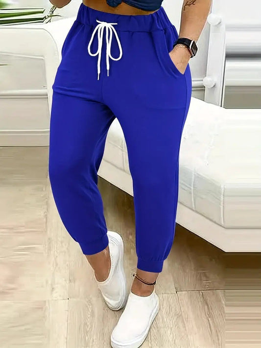 Plus size European and American cross-border autumn and winter new casual solid color pocket leggings